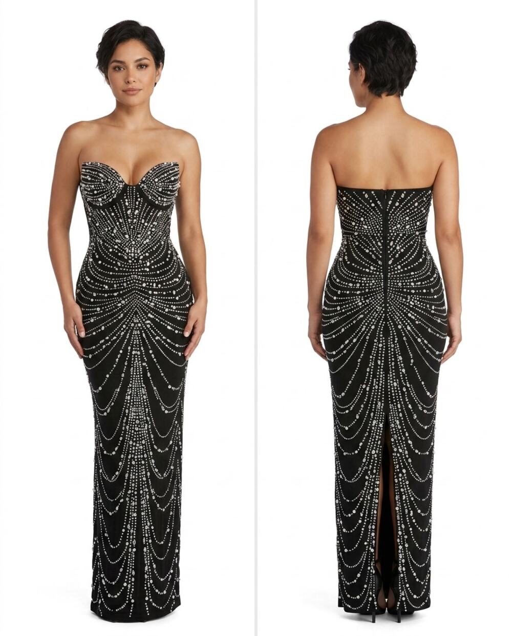 Windsor Black Rhinestone Pearl Embellished Strapless Dress See Measurement